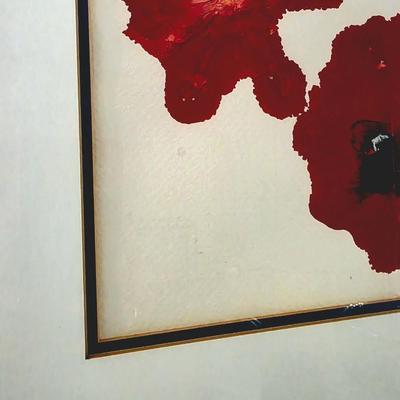 Sale Photo Thumbnail #190: Vivid contemporary floral art #1 unsigned, framed and matted. My understanding is that this piece was made by and for a children's medical charity fundraiser event. The frame measures 23"L x 19"H.