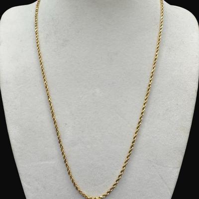 Sale Photo Thumbnail #352: **WIRE TRANSFER IS REQUIRED IF SHIPPED.** [6.58g] This rope chain measures 18 inches in length, and has a safety latch.  Pre-audition estimate: $450-$550. **ALL PRECIOUS METALS SALES ARE FINAL. NO REFUNDS WILL BE GIVEN FOR ANY REASON.** [KB]