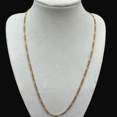 Sale Photo Thumbnail #357: **WIRE TRANSFER IS REQUIRED IF SHIPPED.** [4.57g] This Figaro style necklace is stamped “Italy.” The spring in the clasp needs repair. Measurement: 19”L. Pre-auction estimate: $300-$400. **ALL PRECIOUS METALS SALES ARE FINAL. NO REFUNDS WILL BE GIVE