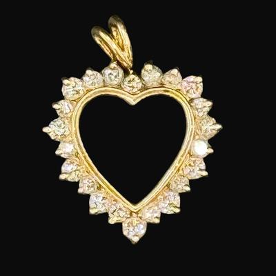 Sale Photo Thumbnail #360: **WIRE TRANSFER IS REQUIRED IF SHIPPED.** [3.37g] This diamond shaped pendant features 22 prong-set diamonds in yellow gold. Measurement: 1” x .75”.. Pre-auction estimate: $350-$450. **ALL PRECIOUS METALS SALES ARE FINAL. NO REFUNDS WILL BE GIVEN FOR 