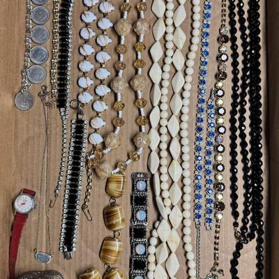 Sale Photo Thumbnail #367: Includes vintage belt buckles, pins, bracelets, a trinket box, and more. Total of 100+ pieces. Some pieces have age related wear. [RM]