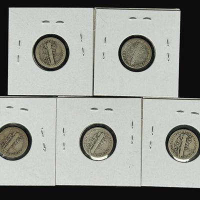 Sale Photo Thumbnail #406: **WIRE TRANSFER IS REQUIRED IF SHIPPED.** Includes 1916, 1916-S, 1921, 1925, and 1925-D. Total of five pieces. Silver content is 90%. **ALL PRECIOUS METALS SALES ARE FINAL. NO REFUNDS WILL BE GIVEN FOR ANY REASON.** [SP]