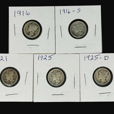 Sale Photo Thumbnail #405: **WIRE TRANSFER IS REQUIRED IF SHIPPED.** Includes 1916, 1916-S, 1921, 1925, and 1925-D. Total of five pieces. Silver content is 90%. **ALL PRECIOUS METALS SALES ARE FINAL. NO REFUNDS WILL BE GIVEN FOR ANY REASON.** [SP]