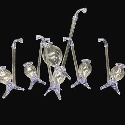 Sale Photo Thumbnail #419: Believed to be Bohemian. Lavender in color. There are some flea bites on the mouthpieces. Total of six pieces. Measurement: 9.5” (largest); 6.5” (others). [RE]