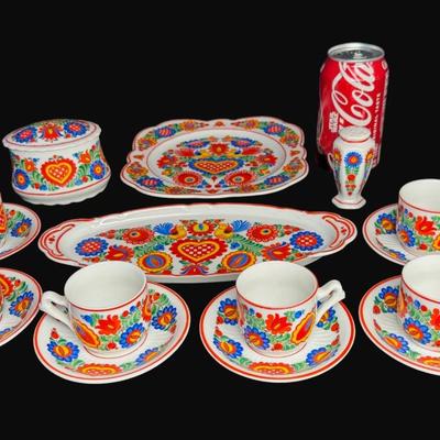 Sale Photo Thumbnail #448: Includes teacups, saucers, serving platters, and more. Total of 16 pieces. [RE]