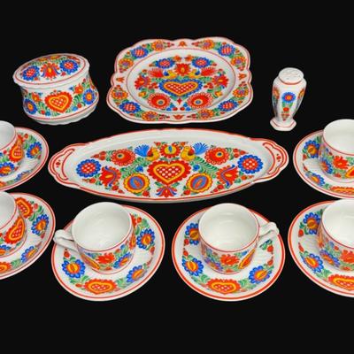 Sale Photo Thumbnail #447: Includes teacups, saucers, serving platters, and more. Total of 16 pieces. [RE]