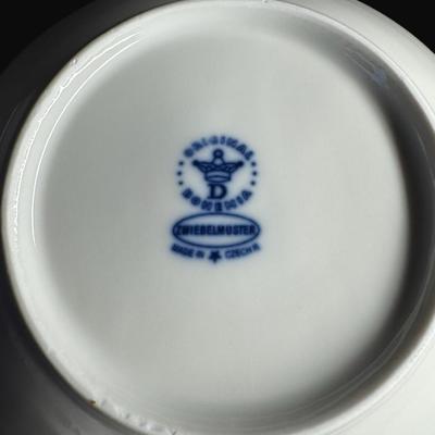 Sale Photo Thumbnail #466: Includes coffee pot, creamers, sugar bowls, plates, bowls, serving tray, and more. Total of 40+ pieces from various manufacturers. One cup has a chip. [RE]