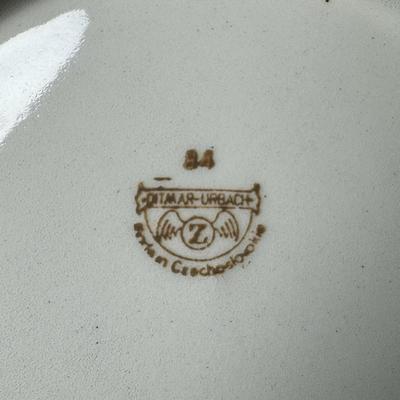 Sale Photo Thumbnail #492: Includes vases and a plate. Makers include Ditmar Urbach, Chodovia Domazlice, and more. Total of five pieces. Measurement of plate: 8.75” Diameter. [RE]