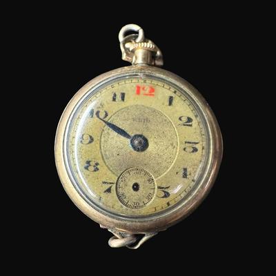 Sale Photo Thumbnail #507: Includes an Elgin pocket watch (Illinois Watch Case Co.), an Old England necklace watch without chain, and a Bijoux Terner watch without band. Total of three pieces. Not tested. [CS]