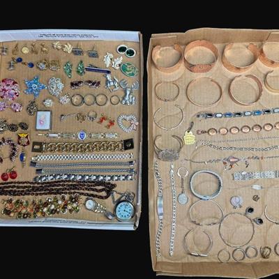 Sale Photo Thumbnail #499: Includes gold filled, rings, earrings, pins, watches, and more. Total of 75+ pieces. [RM]