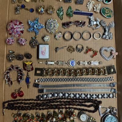 Sale Photo Thumbnail #500: Includes gold filled, rings, earrings, pins, watches, and more. Total of 75+ pieces. [RM]