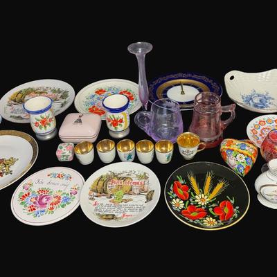 Sale Photo Thumbnail #530: Includes stemware, a pitcher, cups, a vase, glasses, plates, and more. Makers include Moser, Keramix, H&C, and more. Mostly Bohemian. Construction is glass, porcelain, and more. Total of 35+ pieces. Pre-auction estimate: $200-$300. [RE]