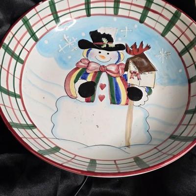 Snowman Platter Bowl 13" Diameter 3-1/2 Depth 2 Small chips
