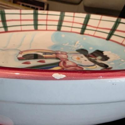 Snowman Platter Bowl 13" Diameter 3-1/2 Depth 2 Small chips