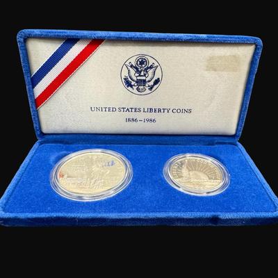 Sale Photo Thumbnail #544: **WIRE TRANSFER IS REQUIRED IF SHIPPED.** This proof set includes a Statue of Liberty commemorative silver dollar (90% silver), and a clad half dollar. Pre-auction estimate: $50-$75. **ALL PRECIOUS METALS SALES ARE FINAL. NO REFUNDS WILL BE GIVEN FOR ANY 