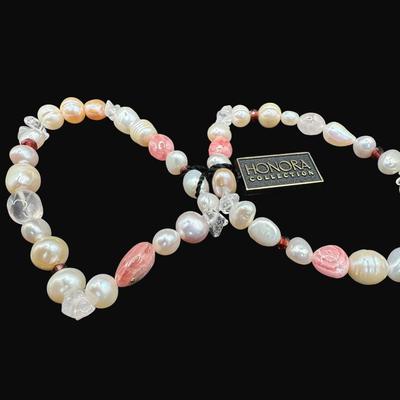 Sale Photo Thumbnail #549: Includes a bracelet with Baroque pearls and rhodonite, and a bracelet with Baroque pearls, colored pearls, and semi-precious stones. Includes original boxes and bags. [AG]