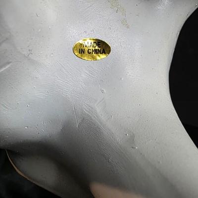 Vintage Ceramic Elephant Figurine - Floral Engraved Lucky Trunk Up Decor