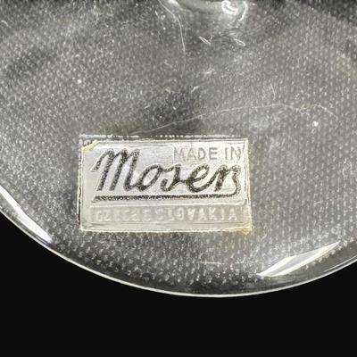 Sale Photo Thumbnail #581: Includes six etched shot glasses, a brandy snifter, five cordials, and three wine glasses. Total of 15 pieces. Some pieces are unmarked, but are believed to be Moser. Measurement of largest: 9.25”H. [CS]