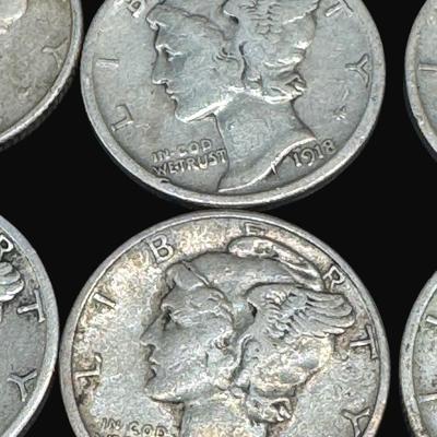 Sale Photo Thumbnail #595: **WIRE TRANSFER IS REQUIRED IF SHIPPED.** Includes Eisenhower dimes and Mercury dimes. Various dates. Total of 19 pieces. All are believed to be circulated. Silver content is 90%. **ALL PRECIOUS METALS SALES ARE FINAL. NO REFUNDS WILL BE GIVEN FOR ANY REA