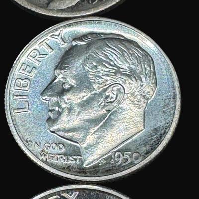 Sale Photo Thumbnail #594: **WIRE TRANSFER IS REQUIRED IF SHIPPED.** Includes Eisenhower dimes and Mercury dimes. Various dates. Total of 19 pieces. All are believed to be circulated. Silver content is 90%. **ALL PRECIOUS METALS SALES ARE FINAL. NO REFUNDS WILL BE GIVEN FOR ANY REA