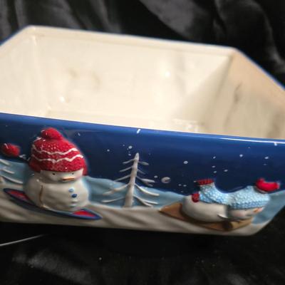 St. Nicholas Square Let It Snow Ceramic Baking Dish - 10.25" Snowman Winter Scene
