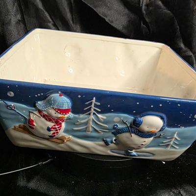 St. Nicholas Square Let It Snow Ceramic Baking Dish - 10.25" Snowman Winter Scene