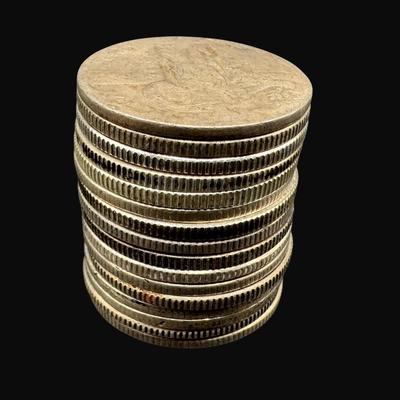 Sale Photo Thumbnail #598: **WIRE TRANSFER IS REQUIRED IF SHIPPED.** Includes 15 pre-1964 Washington quarters with various dates, and one illegibly dated Standing Liberty quarter. Total of 16 pieces. Silver content is 90%. Some are uncirculated. **ALL PRECIOUS METALS SALES ARE FINA