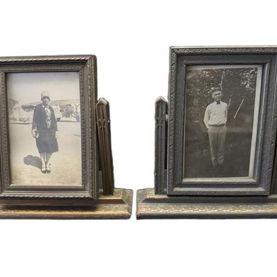 Sale Photo Thumbnail #617: Polychrome and wood construction. Total of two pieces. Age related wear. Measurement: 8.25” x 8.25”. [CS]