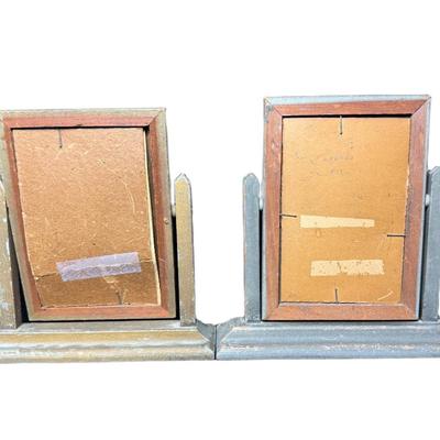 Sale Photo Thumbnail #620: Polychrome and wood construction. Total of two pieces. Age related wear. Measurement: 8.25” x 8.25”. [CS]