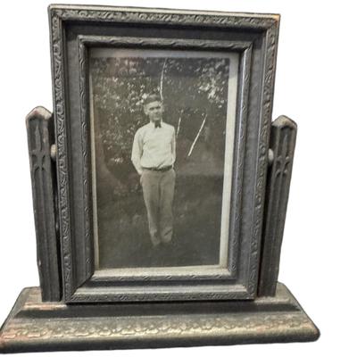 Sale Photo Thumbnail #618: Polychrome and wood construction. Total of two pieces. Age related wear. Measurement: 8.25” x 8.25”. [CS]