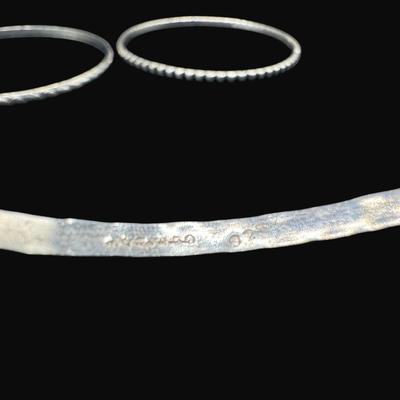 Sale Photo Thumbnail #627: **WIRE TRANSFER IS REQUIRED IF SHIPPED.** [42.12g] Includes four bangle bracelets with various patterns, including mid-century style. Silver content confirmed using Niton XRF precious metals analyzer. **ALL PRECIOUS METALS SALES ARE FINAL. NO REFUNDS WILL