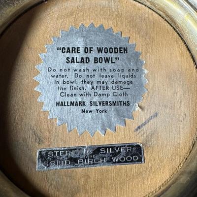 Sale Photo Thumbnail #652: This bowl features a birch wood bowl on a sterling silver base. Age related wear. Measurement: 10” Diameter. [CS]