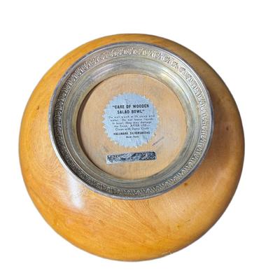 Sale Photo Thumbnail #651: This bowl features a birch wood bowl on a sterling silver base. Age related wear. Measurement: 10” Diameter. [CS]