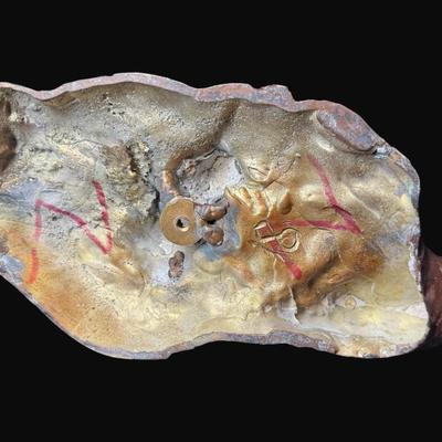 Sale Photo Thumbnail #659: Signed. On a marble base. The statue needs to be reattached to the base. Measurement: 12”L (bronze); 14.25” x 9.25” (base). [DR]