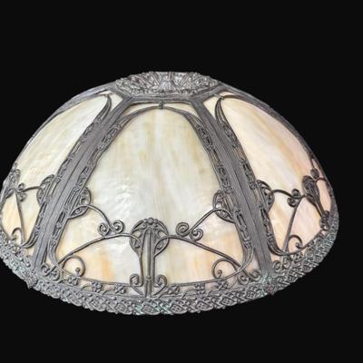 Sale Photo Thumbnail #665: This has a filigree metal overlay. Six panels. Measurement: 18.5” Diameter. [DR]