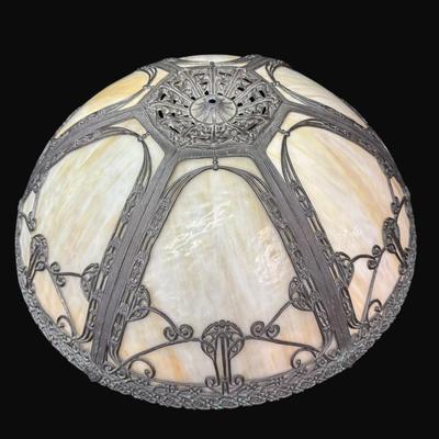 Sale Photo Thumbnail #664: This has a filigree metal overlay. Six panels. Measurement: 18.5” Diameter. [DR]