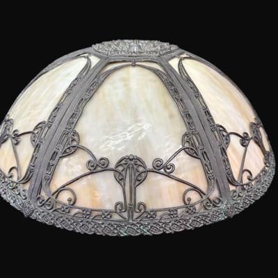 Sale Photo Thumbnail #663: This has a filigree metal overlay. Six panels. Measurement: 18.5” Diameter. [DR]