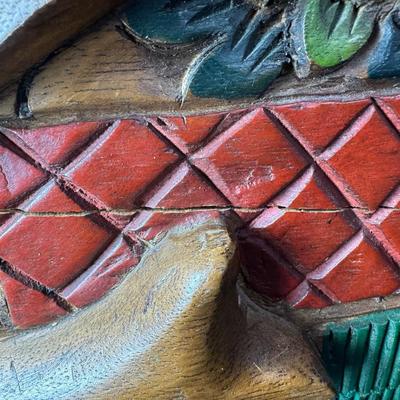 Sale Photo Thumbnail #688: Hand carved and hand painted. Age related wear. Measurement: 16”L x 11”H. [DR]