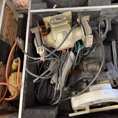 Sale Photo Thumbnail #212: Power Tools, Large rolling Box, New Auger, And Gas cans.