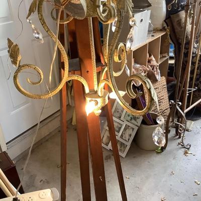 Sale Photo Thumbnail #71: Green and off white crackled metal chandelier with crystal.
