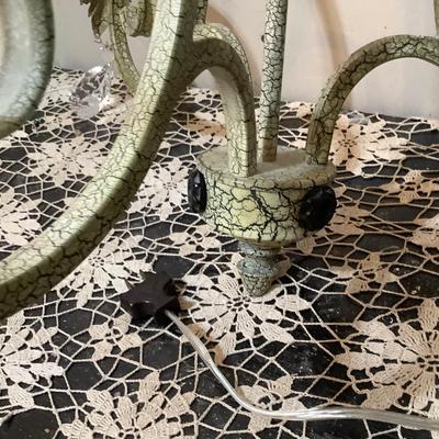 Sale Photo Thumbnail #70: Green and off white crackled metal chandelier with crystal.
