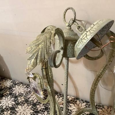 Sale Photo Thumbnail #69: Green and off white crackled metal chandelier with crystal.