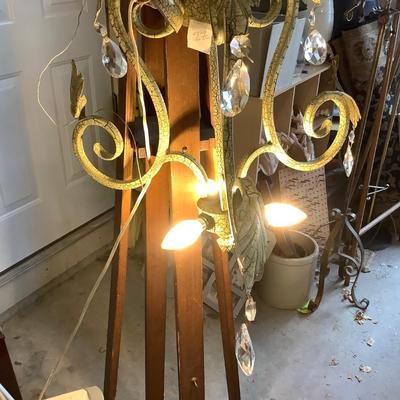 Sale Photo Thumbnail #72: Green and off white crackled metal chandelier with crystal.