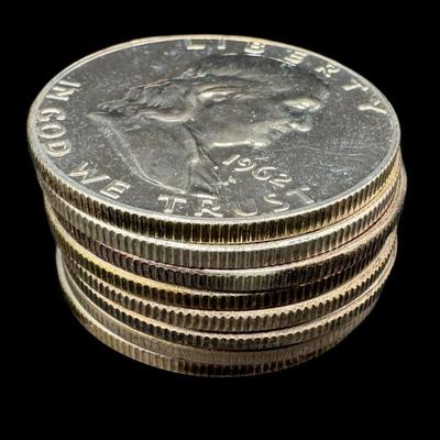 Sale Photo Thumbnail #709: **WIRE TRANSFER IS REQUIRED IF SHIPPED.** Includes four Franklin half dollars, three Kennedy half dollars, and one Standing Liberty half dollar. Total of eight pieces. All have dates of 1964 or earlier. Silver content is 90%. **ALL PRECIOUS METALS SALES A