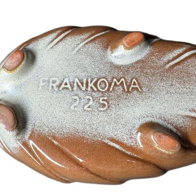 Sale Photo Thumbnail #717: Includes a Nancy Gardner hand built cream and sugar, a vintage Frankoma leaf bowl, and an individual modern Fiesta casserole. Total of four pieces. Measurement of largest: 9”. [CS]