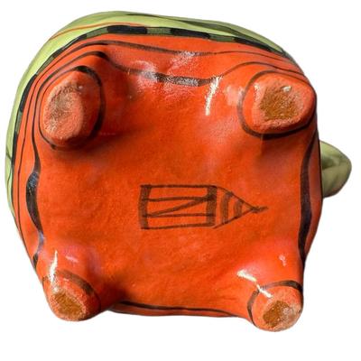 Sale Photo Thumbnail #718: Includes a Nancy Gardner hand built cream and sugar, a vintage Frankoma leaf bowl, and an individual modern Fiesta casserole. Total of four pieces. Measurement of largest: 9”. [CS]