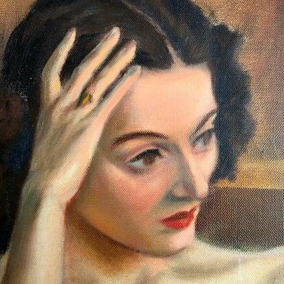 Sale Photo Thumbnail #212: Original vintage oil on canvas, Female
 by Grand Junction, CO artist, Ruth G. Moss (1916-2011) is exceptionally beautiful. It truly warrants appreciation. Ruth started with sculpting and works with clay in high school and pursued her education At John Her