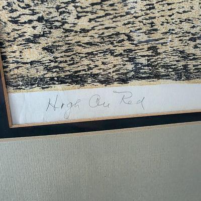 Sale Photo Thumbnail #217: Mid-century modern geometric abstract lithograph, "High on Red" signed by R. Stark and numbered 4/6. Framed and matted.