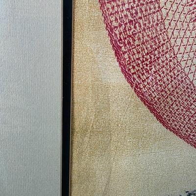 Sale Photo Thumbnail #224: Mid-century modern geometric abstract lithograph, "High on Red" signed by R. Stark and numbered 4/6. Framed and matted.