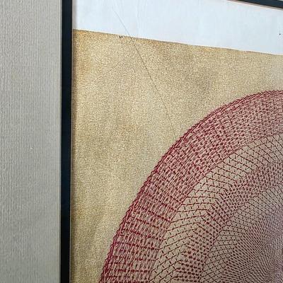 Sale Photo Thumbnail #223: Mid-century modern geometric abstract lithograph, "High on Red" signed by R. Stark and numbered 4/6. Framed and matted.